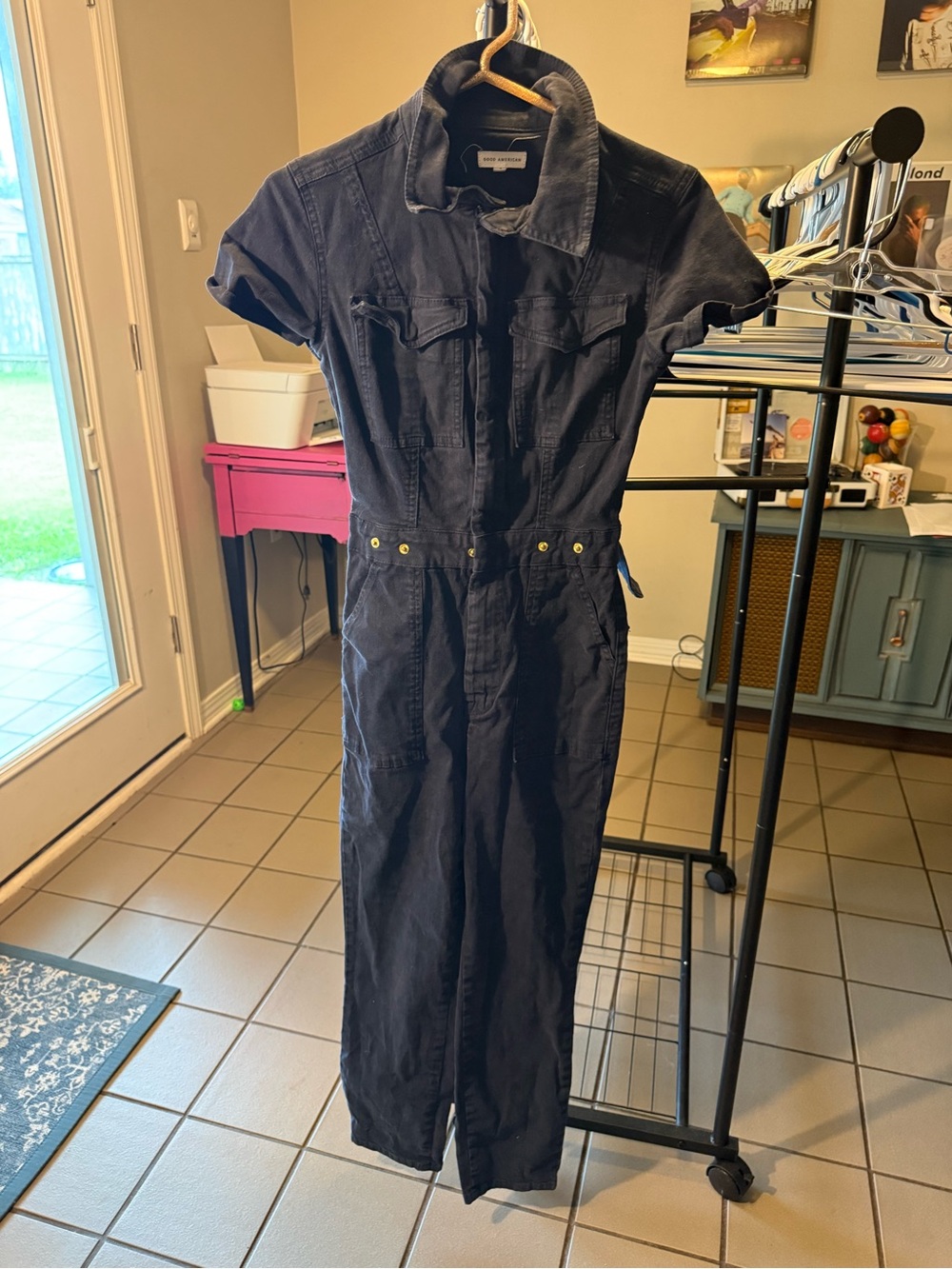 Good American Navy Straight-Leg Jumpsuit